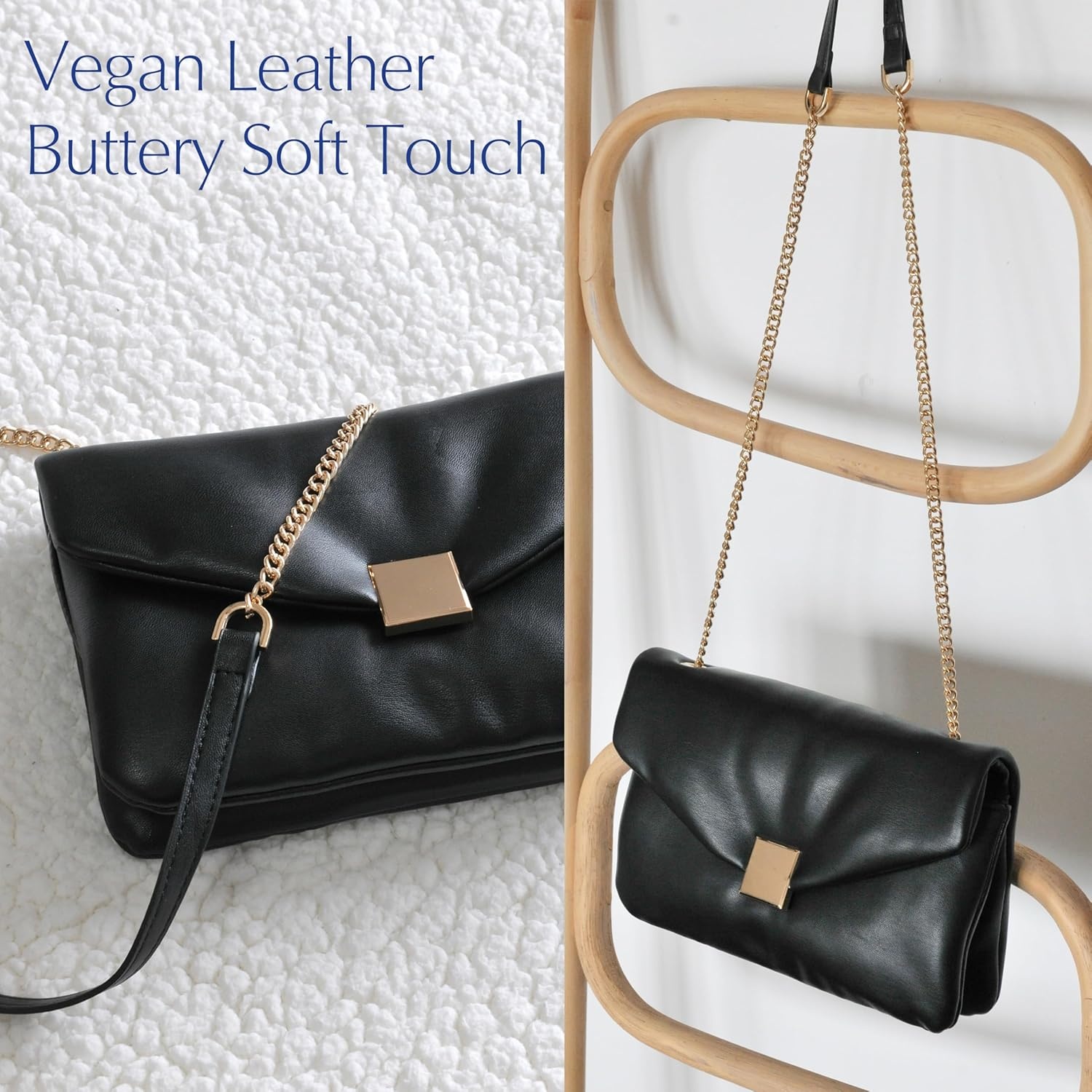 image:imageHOXIS Puffer Envelope Clutch for Women Vegan Leather Chain Shoulder Bag Party PurseBlack