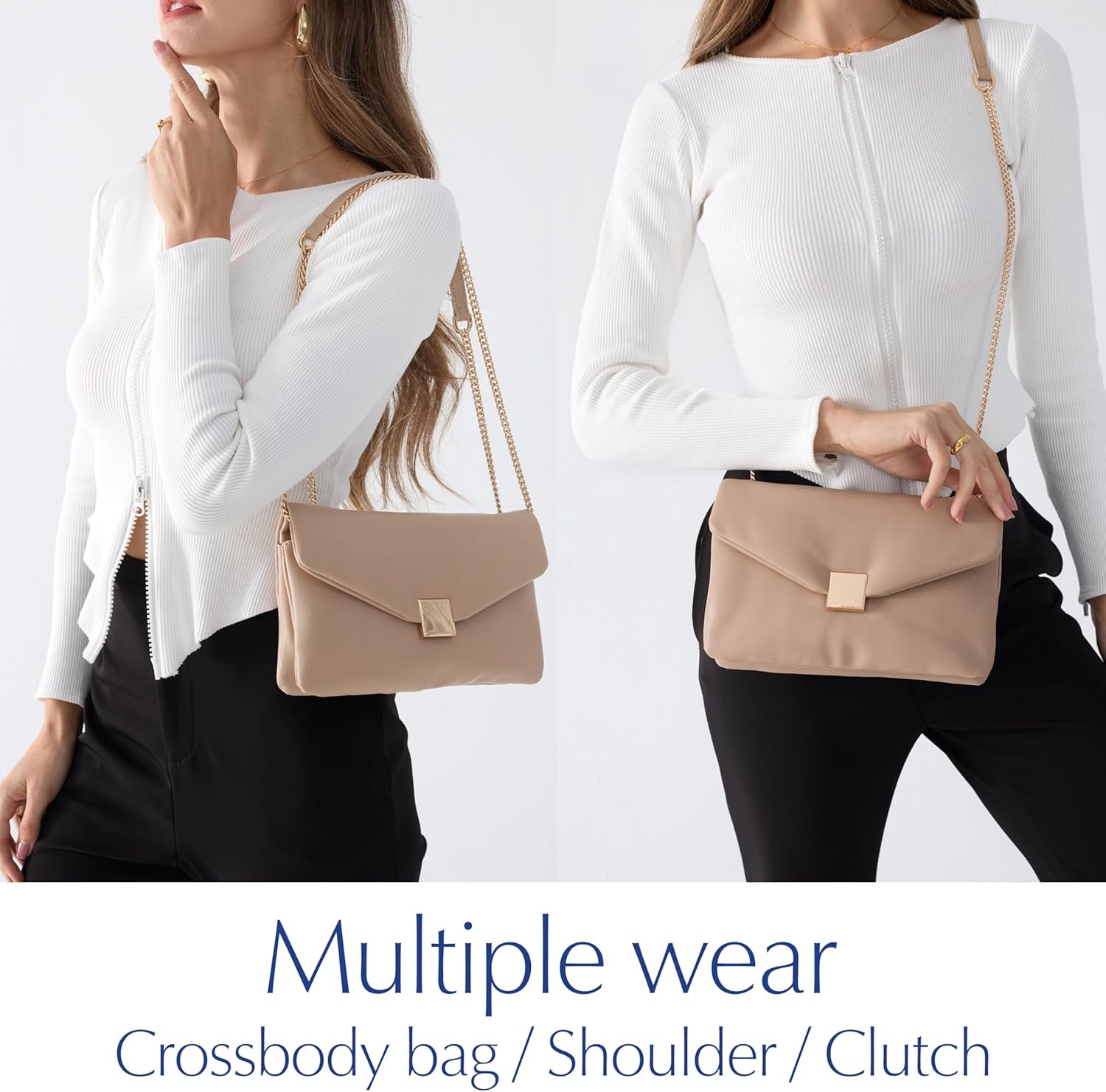 image:imageHOXIS Puffer Envelope Clutch for Women Vegan Leather Chain Shoulder Bag Party PurseBlack