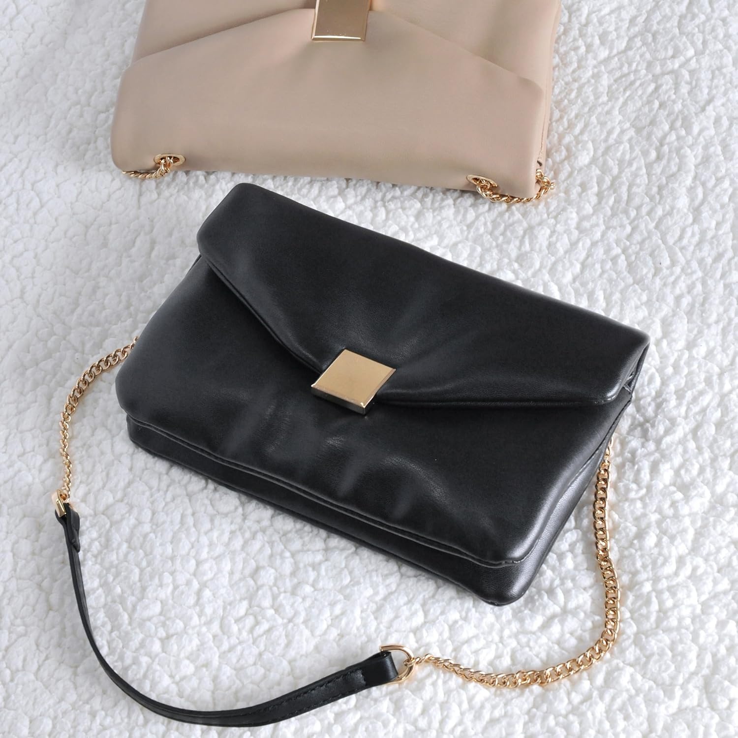 image:imageHOXIS Puffer Envelope Clutch for Women Vegan Leather Chain Shoulder Bag Party PurseBlack