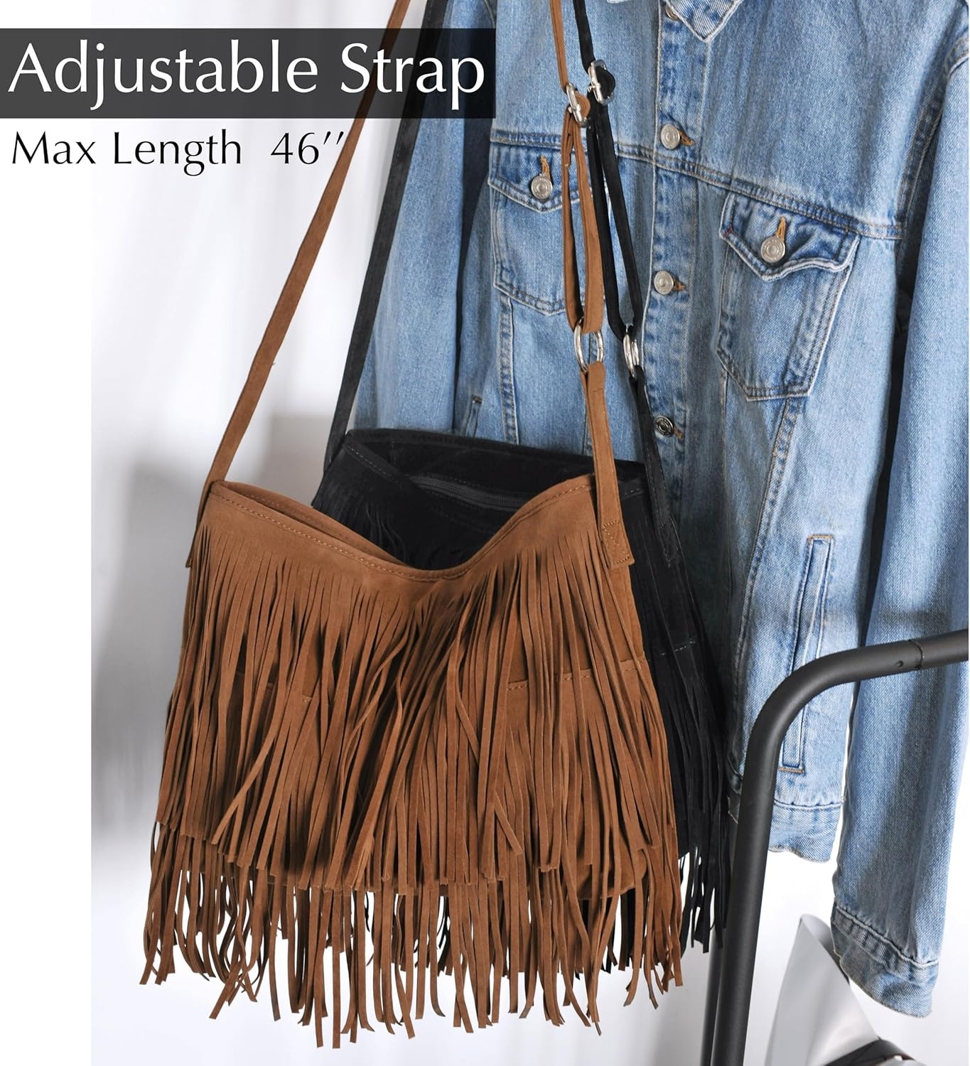 image:imageHOXIS Tassel Faux Suede Leather Hobo Cross Body Shoulder Bag Womens Sling BagBrown