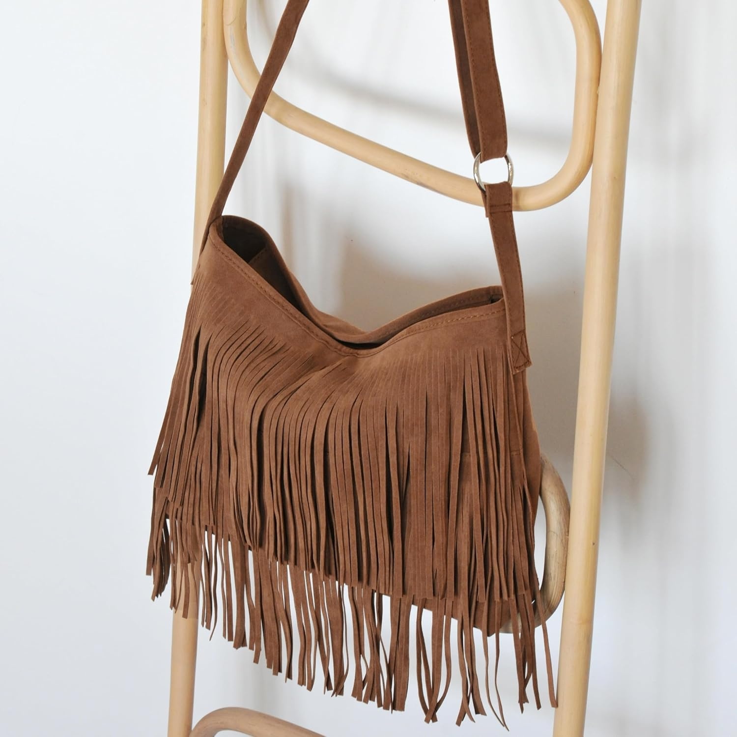 image:imageHOXIS Tassel Faux Suede Leather Hobo Cross Body Shoulder Bag Womens Sling BagBrown