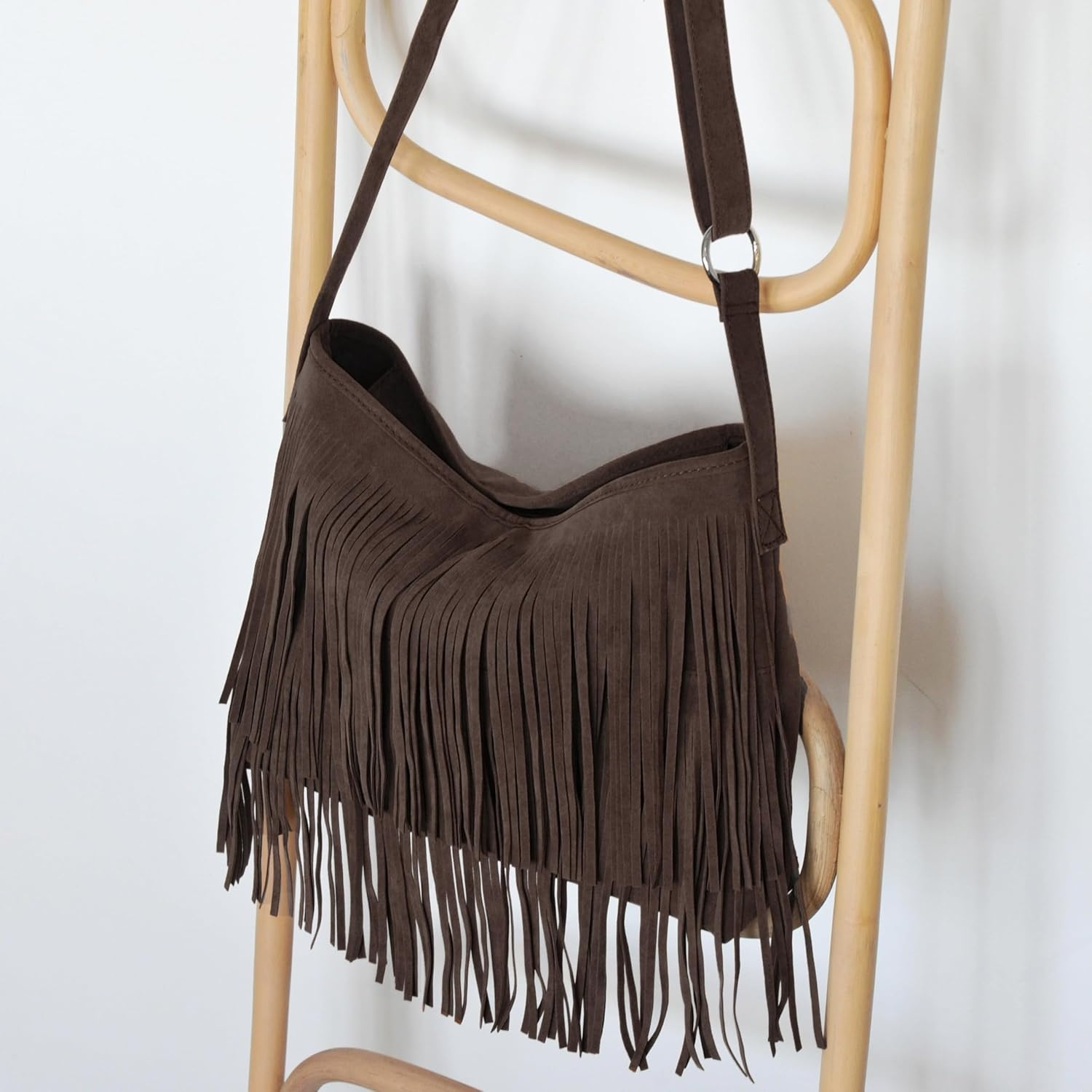 image:imageHOXIS Tassel Faux Suede Leather Hobo Cross Body Shoulder Bag Womens Sling BagCoffee