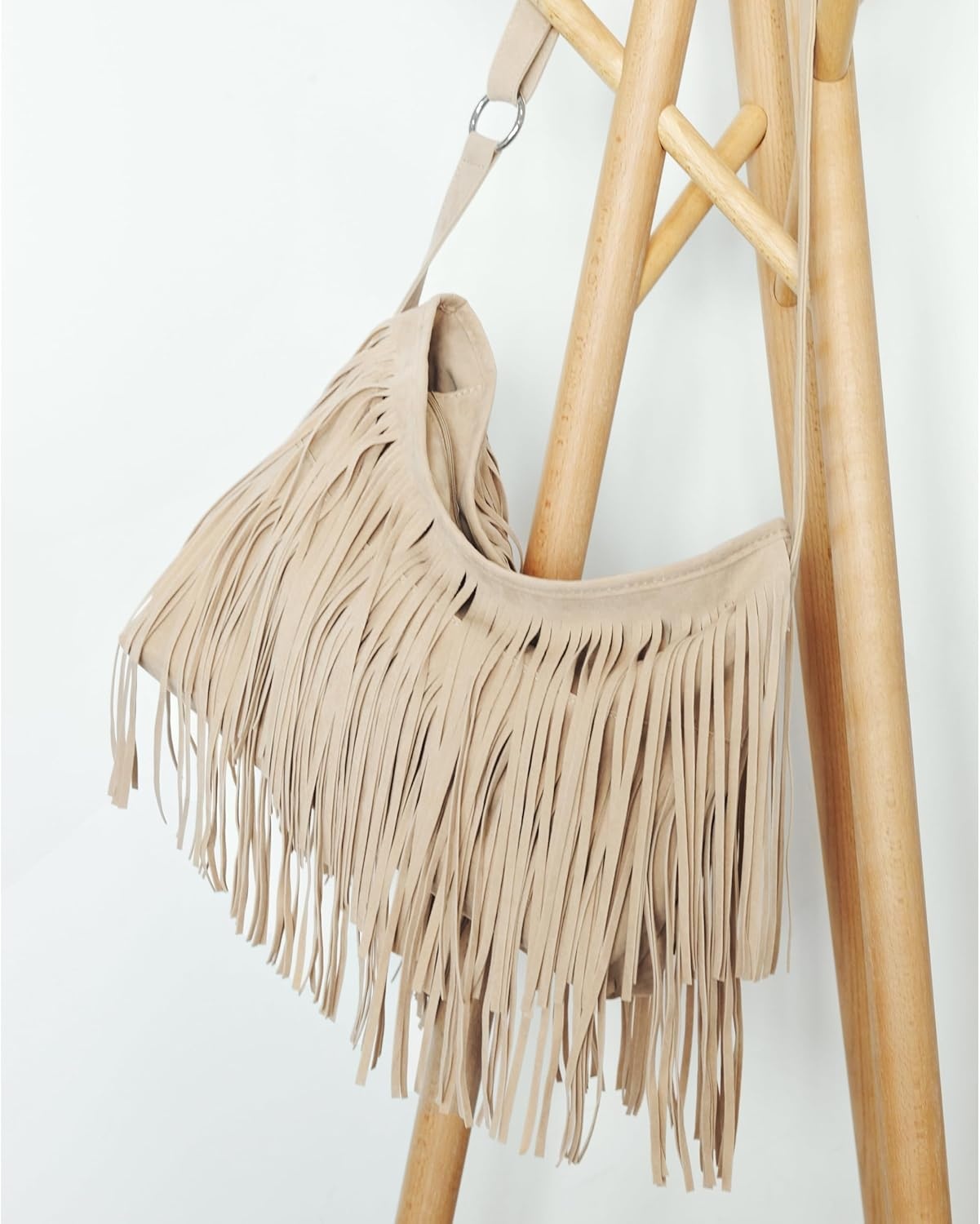 image:imageHOXIS Tassel Faux Suede Leather Hobo Cross Body Shoulder Bag Womens Sling BagNude