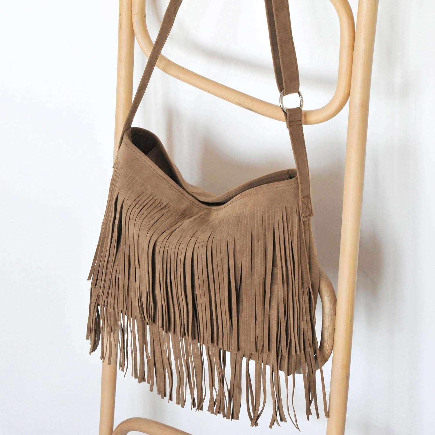 image:imageHOXIS Tassel Faux Suede Leather Hobo Cross Body Shoulder Bag Womens Sling BagTan