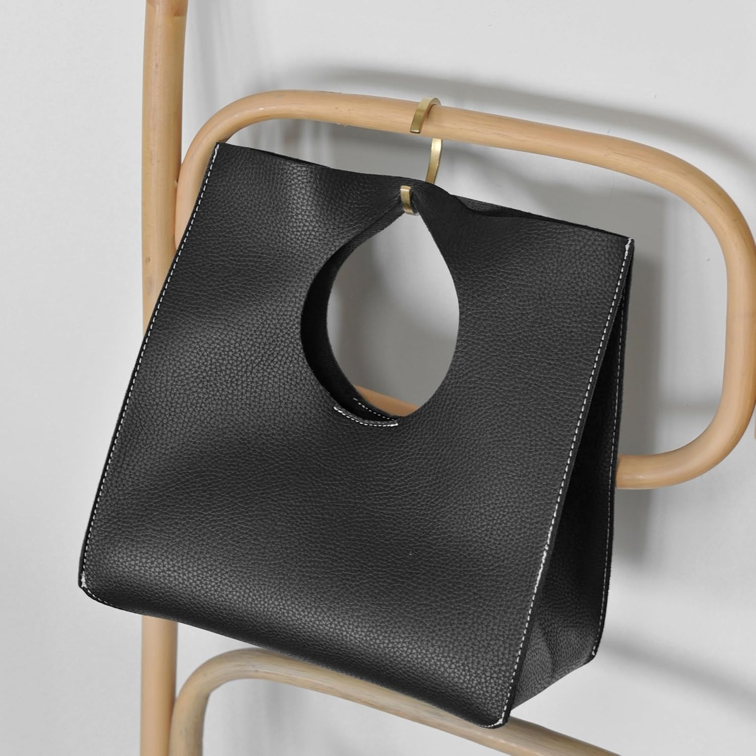 image:imageHOXIS Vintage Minimalist Style Soft Pu Leather Handbag Clutch Small ToteBlack