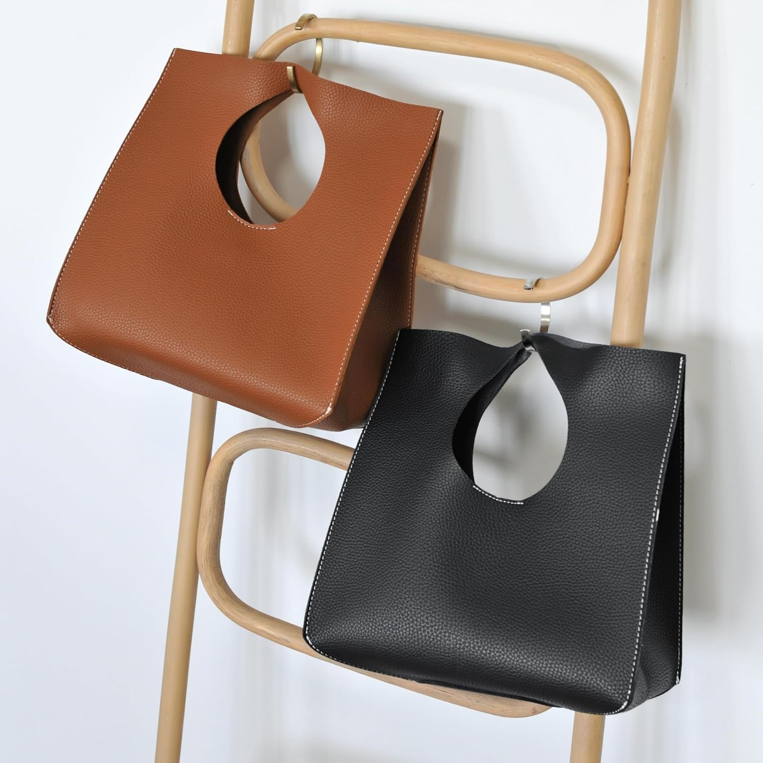 image:imageHOXIS Vintage Minimalist Style Soft Pu Leather Handbag Clutch Small ToteBlack