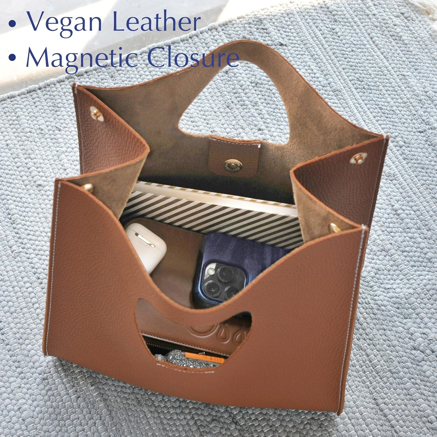 image:imageHOXIS Vintage Minimalist Style Soft Pu Leather Handbag Clutch Small ToteBrown