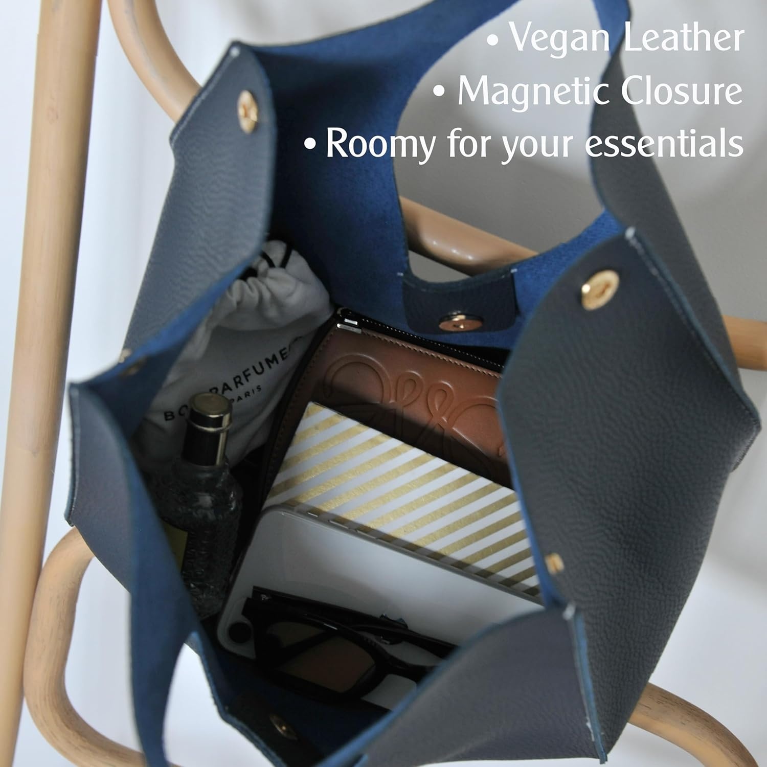 image:imageHOXIS Vintage Minimalist Style Soft Pu Leather Handbag Clutch Small ToteDark Blue