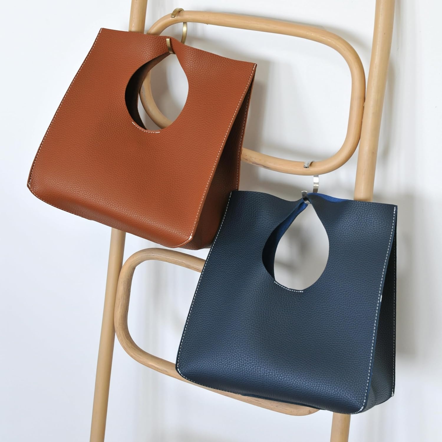image:imageHOXIS Vintage Minimalist Style Soft Pu Leather Handbag Clutch Small ToteDark Blue