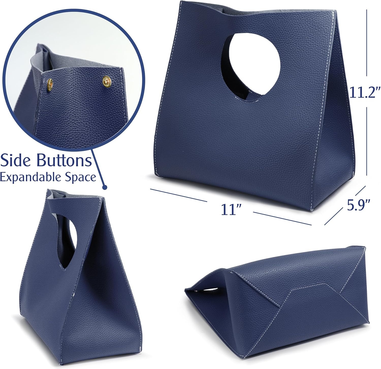 image:imageHOXIS Vintage Minimalist Style Soft Pu Leather Handbag Clutch Small ToteDark Blue