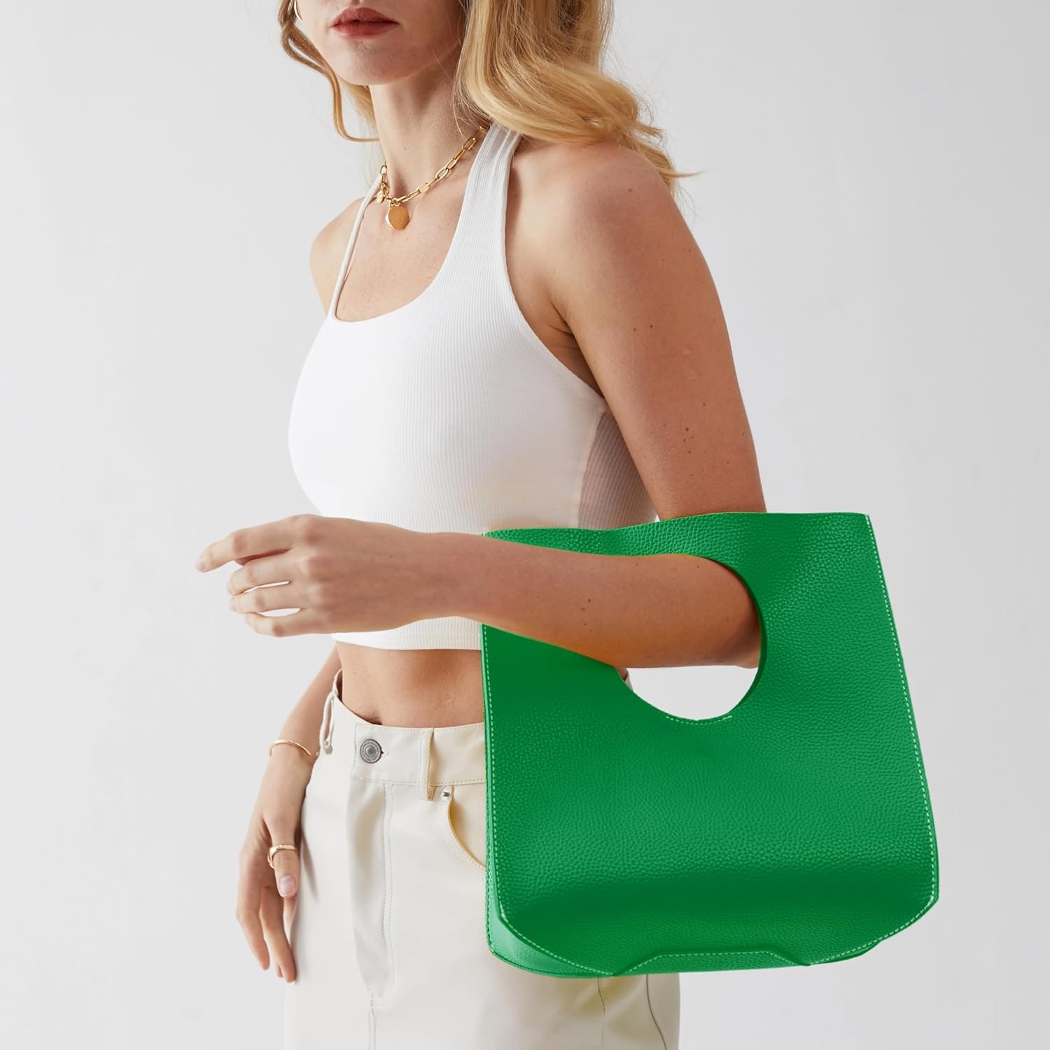 image:imageHOXIS Vintage Minimalist Style Soft Pu Leather Handbag Clutch Small ToteGreen
