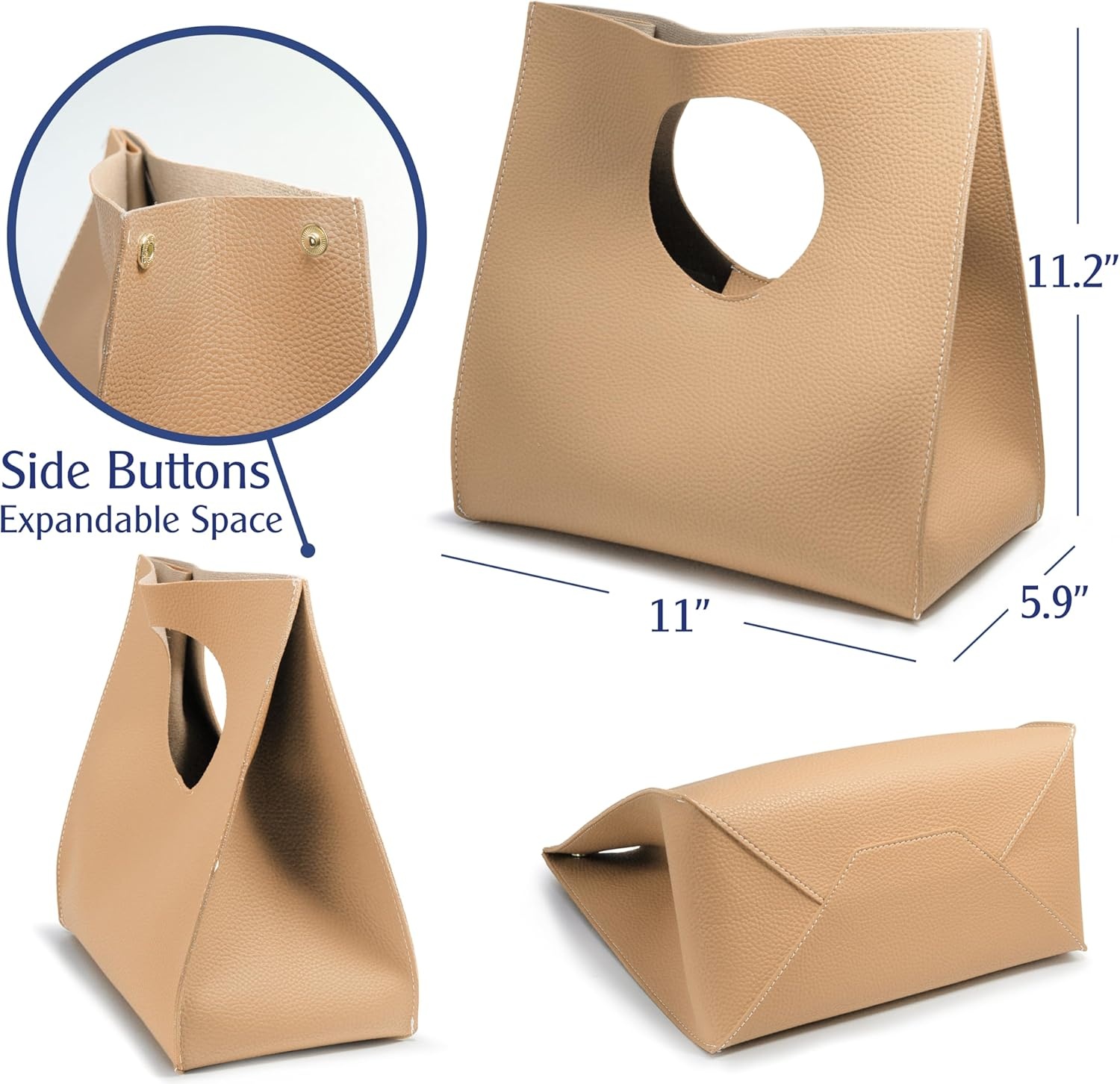 image:imageHOXIS Vintage Minimalist Style Soft Pu Leather Handbag Clutch Small ToteNude