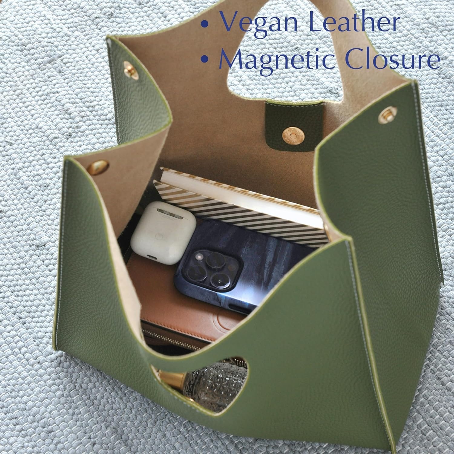 image:imageHOXIS Vintage Minimalist Style Soft Pu Leather Handbag Clutch Small ToteOlive
