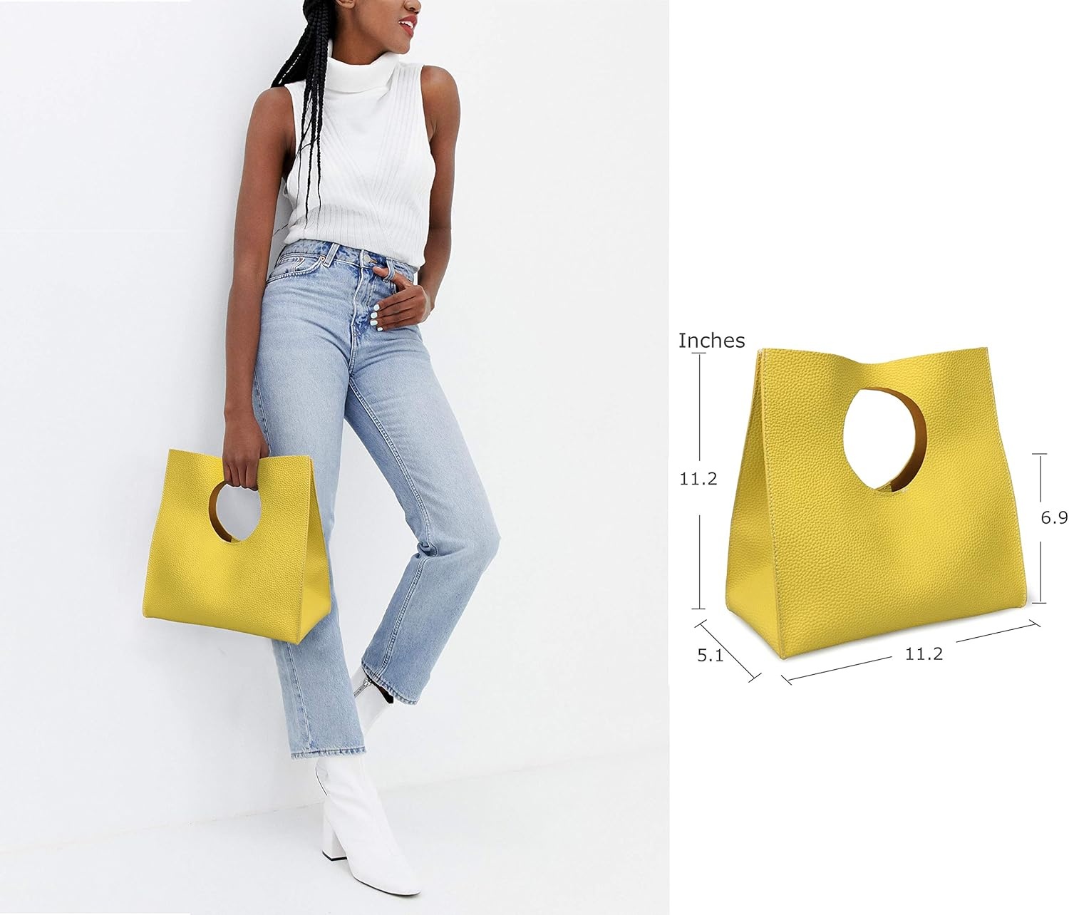 image:imageHOXIS Vintage Minimalist Style Soft Pu Leather Handbag Clutch Small ToteSea Blue