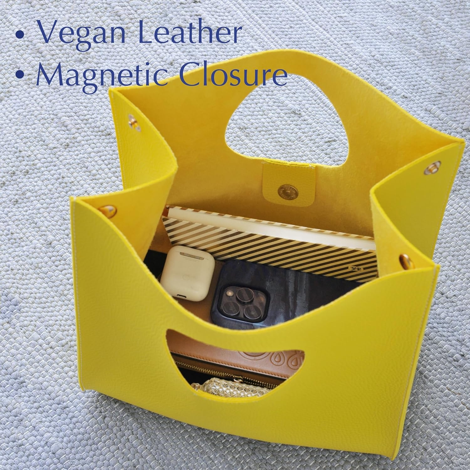 image:imageHOXIS Vintage Minimalist Style Soft Pu Leather Handbag Clutch Small ToteYellow