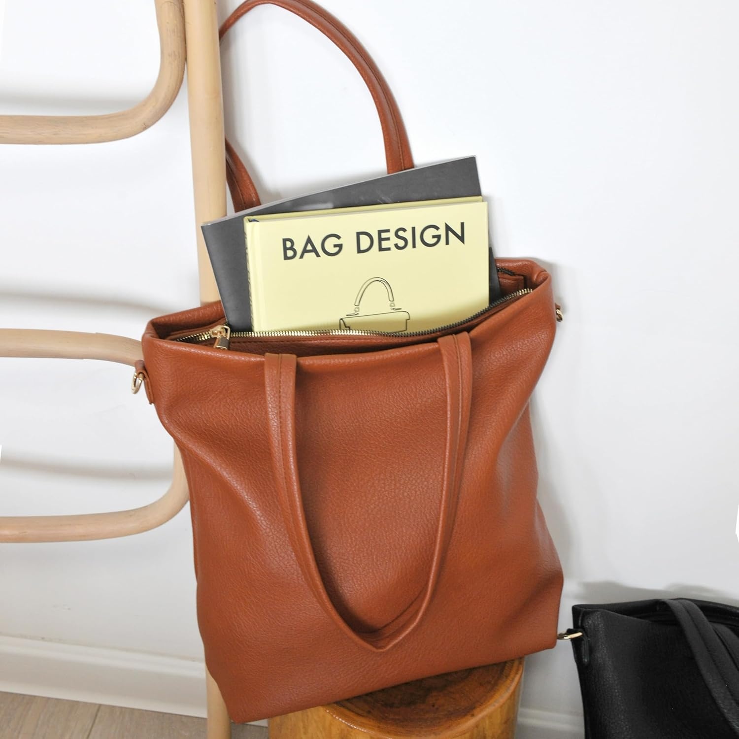 image:imageHOXIS Womens Vertical Tote Bag with Removable Shoulder Strap Vegan Leather Shoulder Handbag Satchel Bag Vertical Removable Shoulder StrapOrangebrown