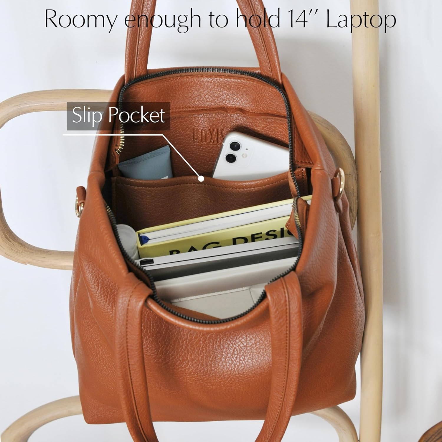 image:imageHOXIS Womens Vertical Tote Bag with Removable Shoulder Strap Vegan Leather Shoulder Handbag Satchel Bag Vertical Removable Shoulder StrapOrangebrown