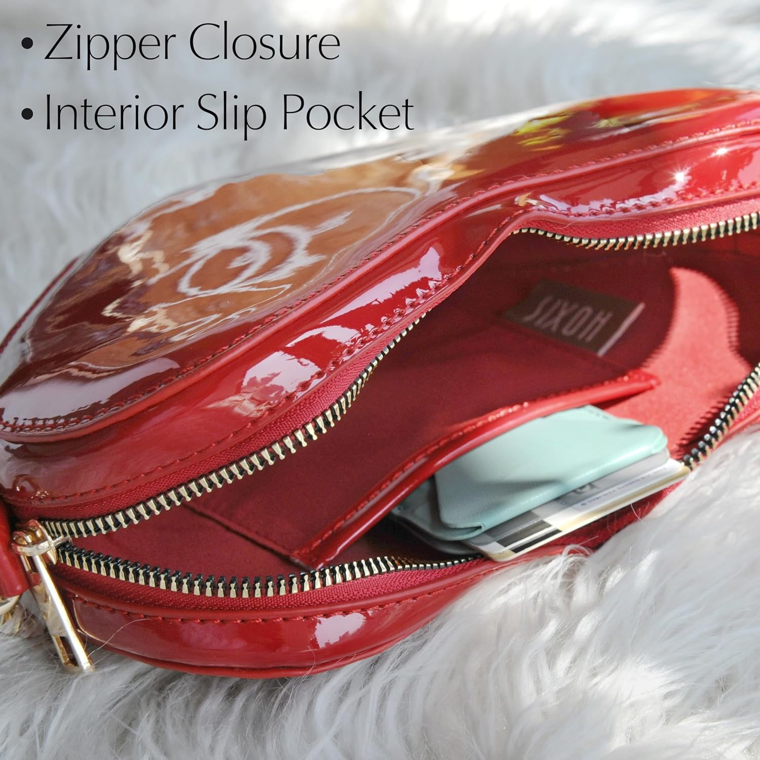 image:imageHeart Women Shoulder Bag Glossy Vegan Leather Chain Cross Body Bag Cosplay PurseRed