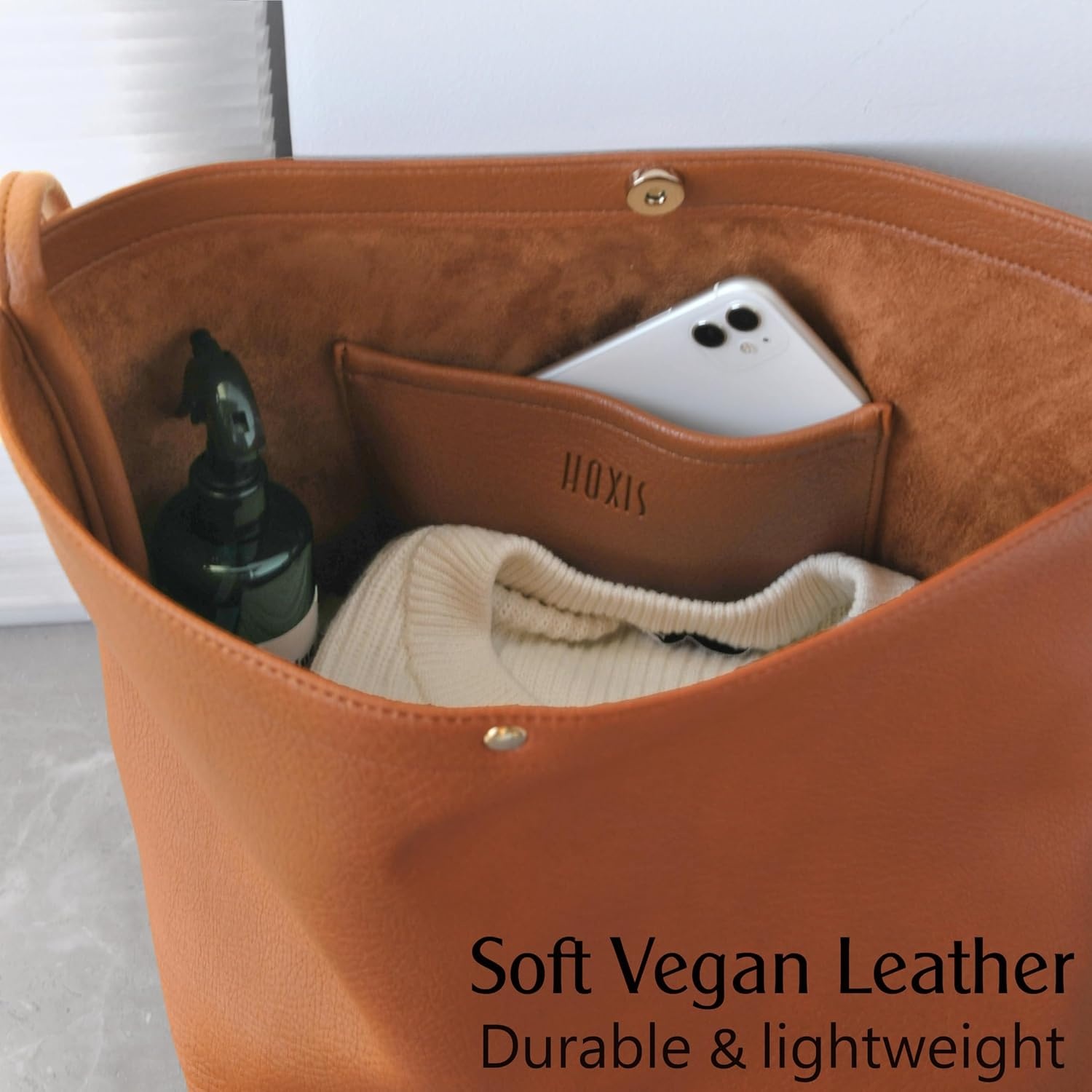 image:imageHobo Bags for Women Vegan Leather Bucket Bags Minimalist Shoulder HandbagBrown