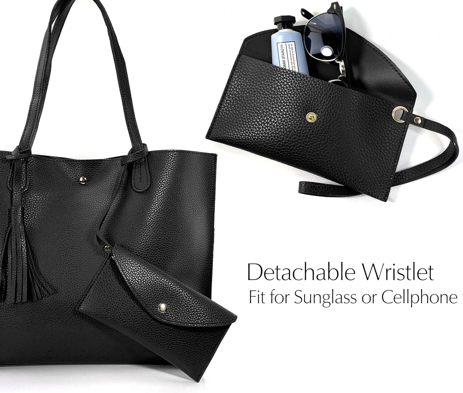 image:imageMinimalist Clean Cut Pebbled Faux Leather Tote Womens Shoulder HandbagBlack