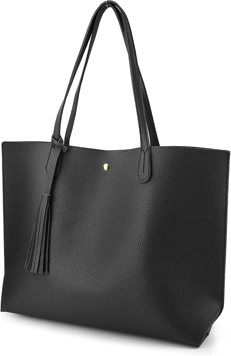 image:imageMinimalist Clean Cut Pebbled Faux Leather Tote Womens Shoulder HandbagBlack