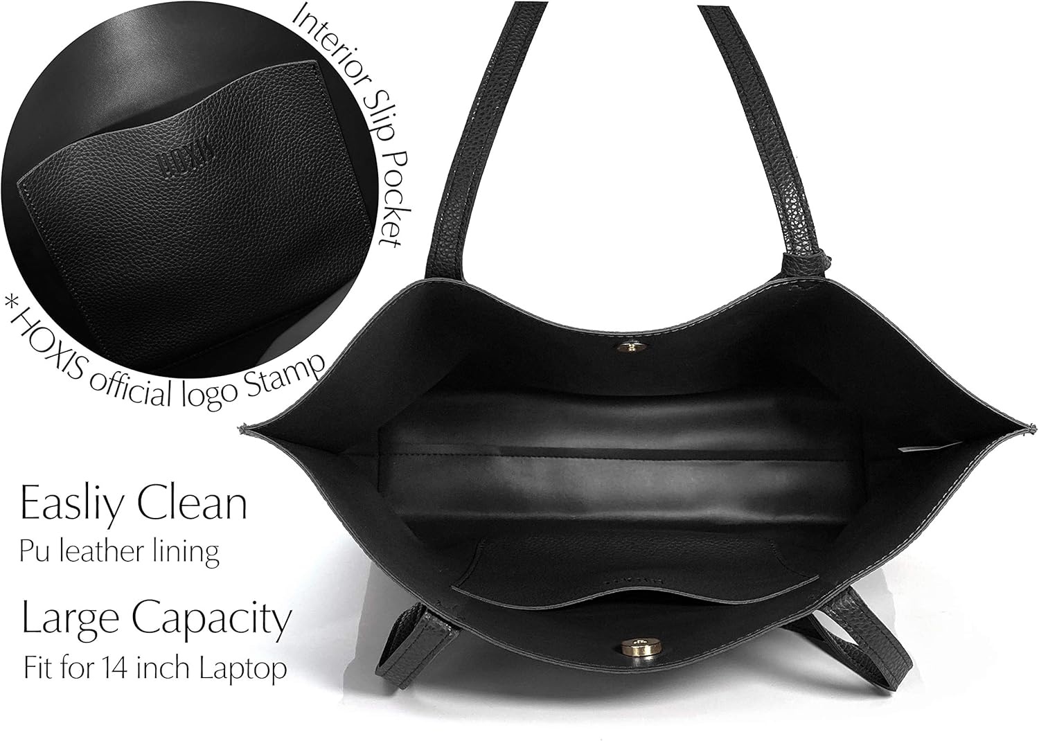 image:imageMinimalist Clean Cut Pebbled Faux Leather Tote Womens Shoulder HandbagBlack