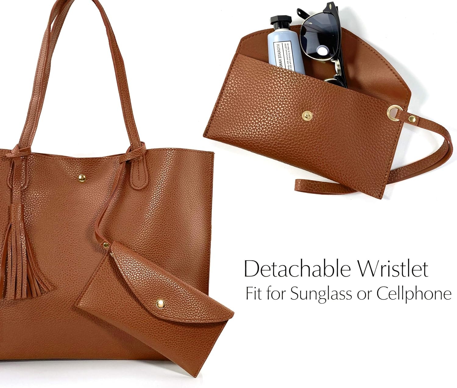 image:imageMinimalist Clean Cut Pebbled Faux Leather Tote Womens Shoulder HandbagBrown