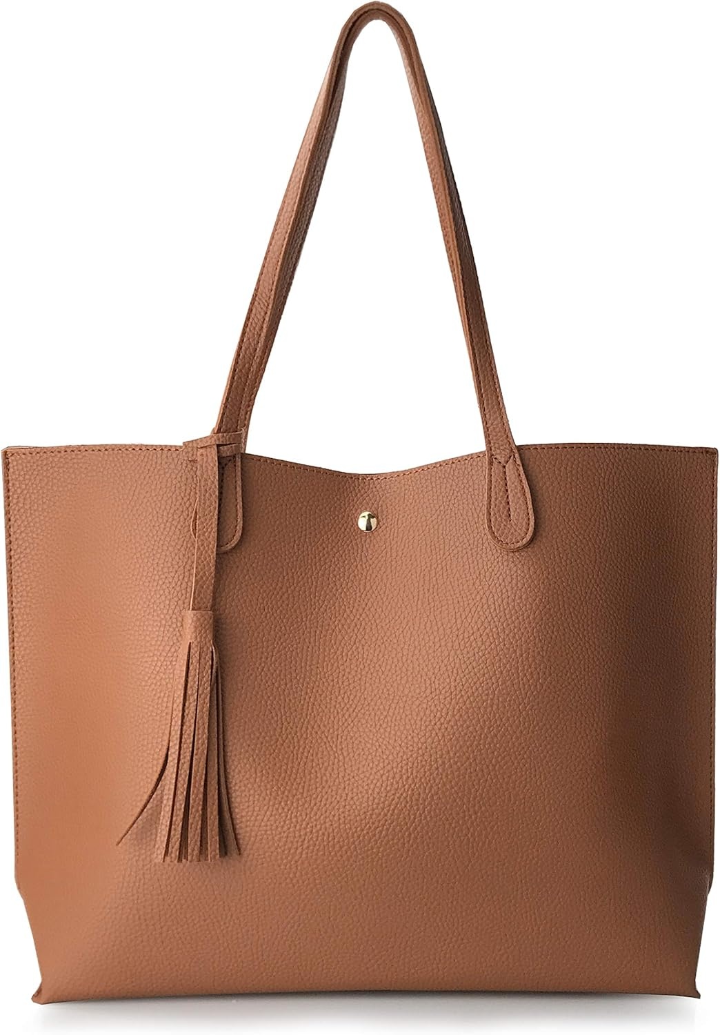 image:imageMinimalist Clean Cut Pebbled Faux Leather Tote Womens Shoulder HandbagBrown