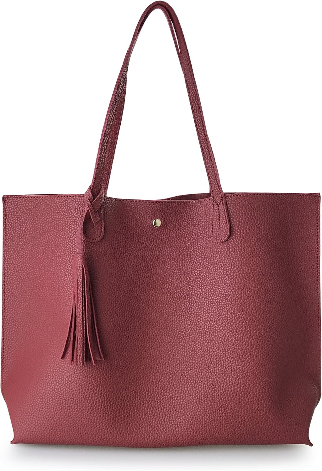 image:imageMinimalist Clean Cut Pebbled Faux Leather Tote Womens Shoulder HandbagDark Red
