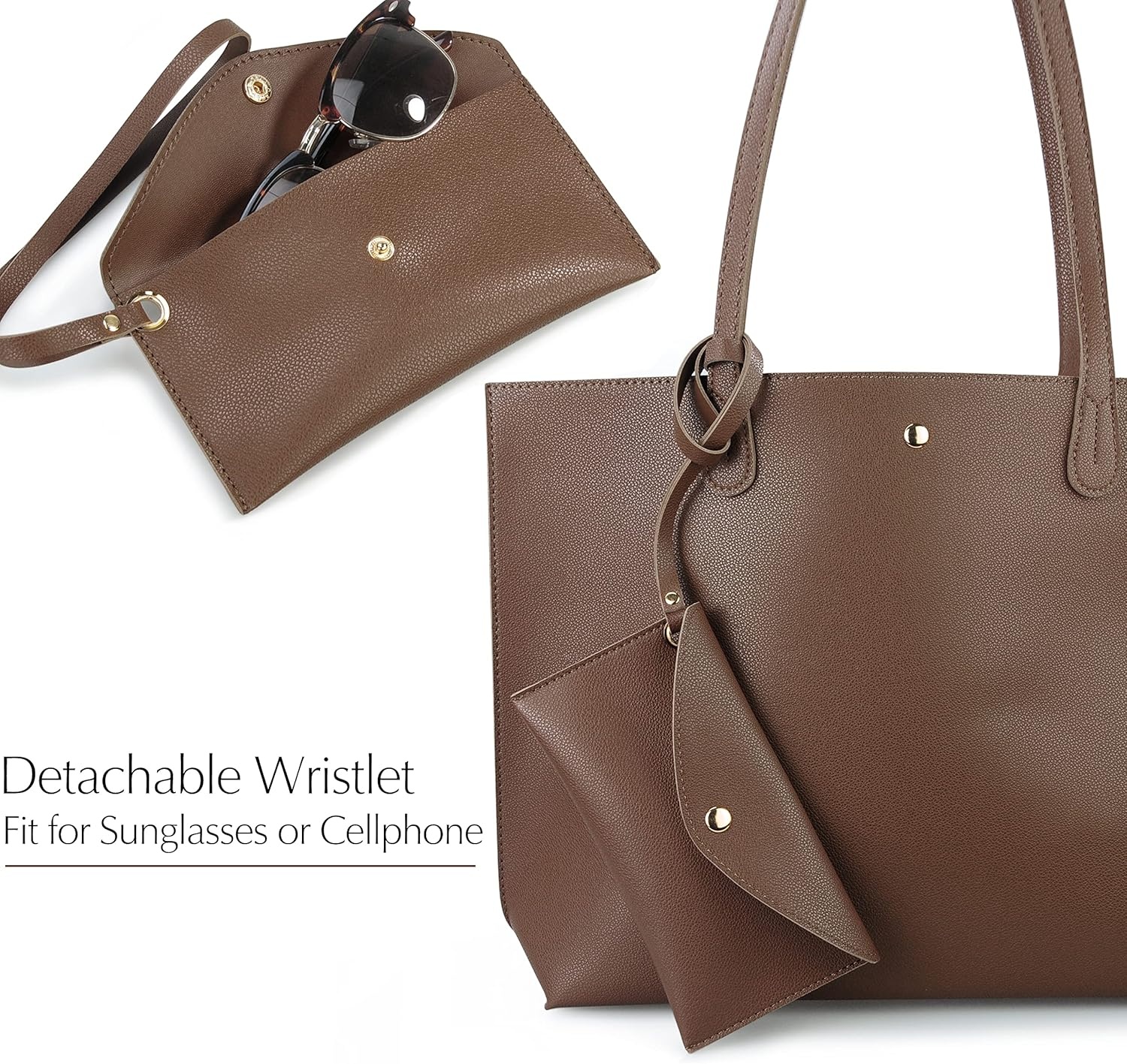 image:imageMinimalist Clean Cut Pebbled Faux Leather Tote Womens Shoulder HandbagMocha