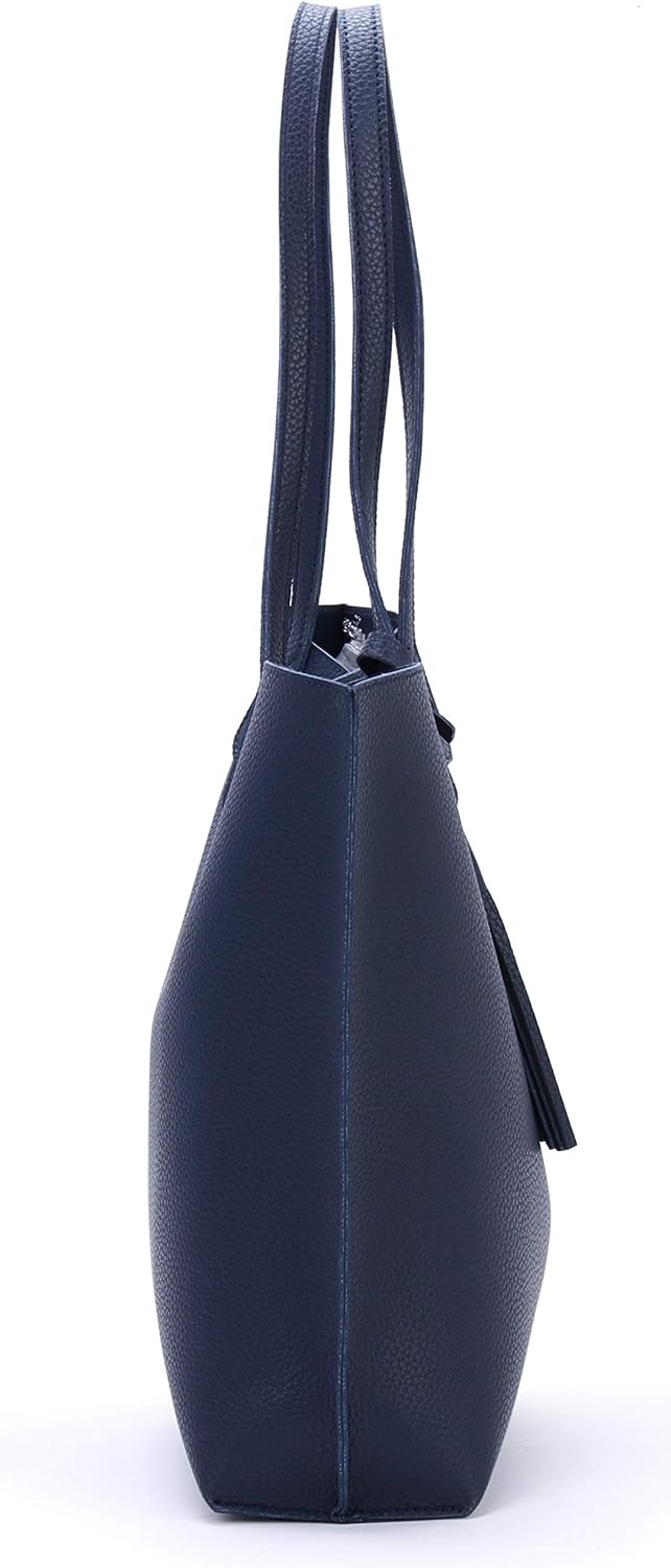 image:imageMinimalist Clean Cut Pebbled Faux Leather Tote Womens Shoulder HandbagNavy