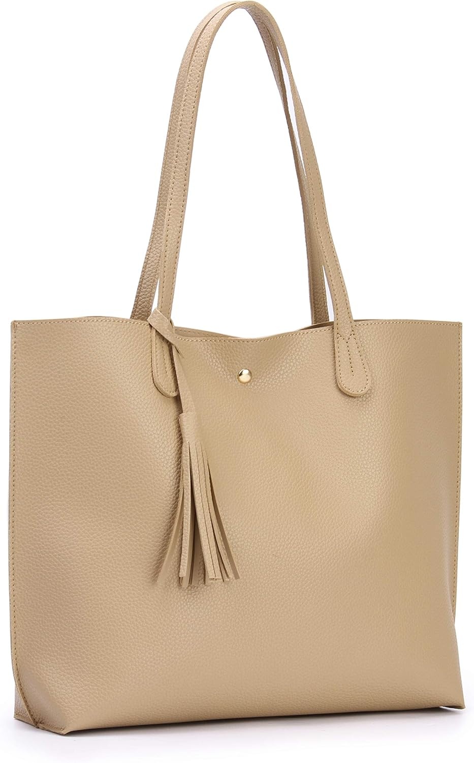 image:imageMinimalist Clean Cut Pebbled Faux Leather Tote Womens Shoulder HandbagNew Beige