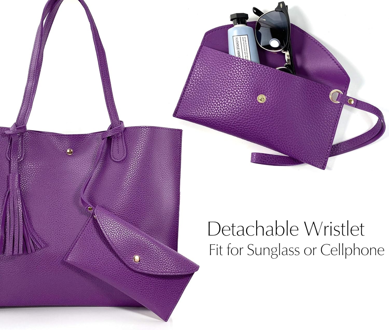 image:imageMinimalist Clean Cut Pebbled Faux Leather Tote Womens Shoulder HandbagViolet