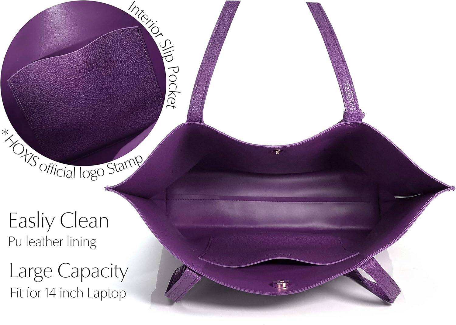 image:imageMinimalist Clean Cut Pebbled Faux Leather Tote Womens Shoulder HandbagViolet