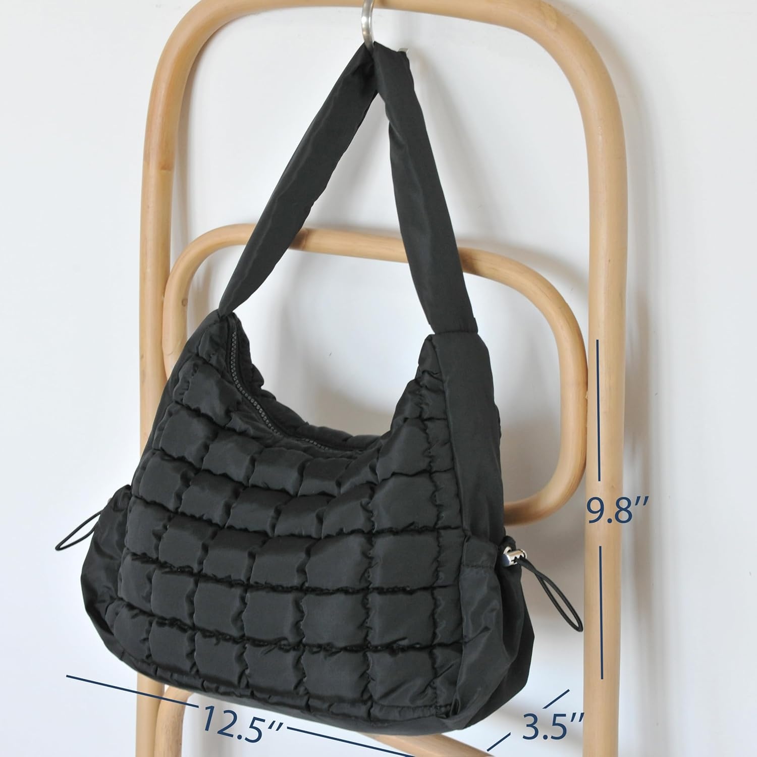 image:imagePuffer Quilted Shoulder Bag for Women Hobo Handbag Lightweight PurseBlack