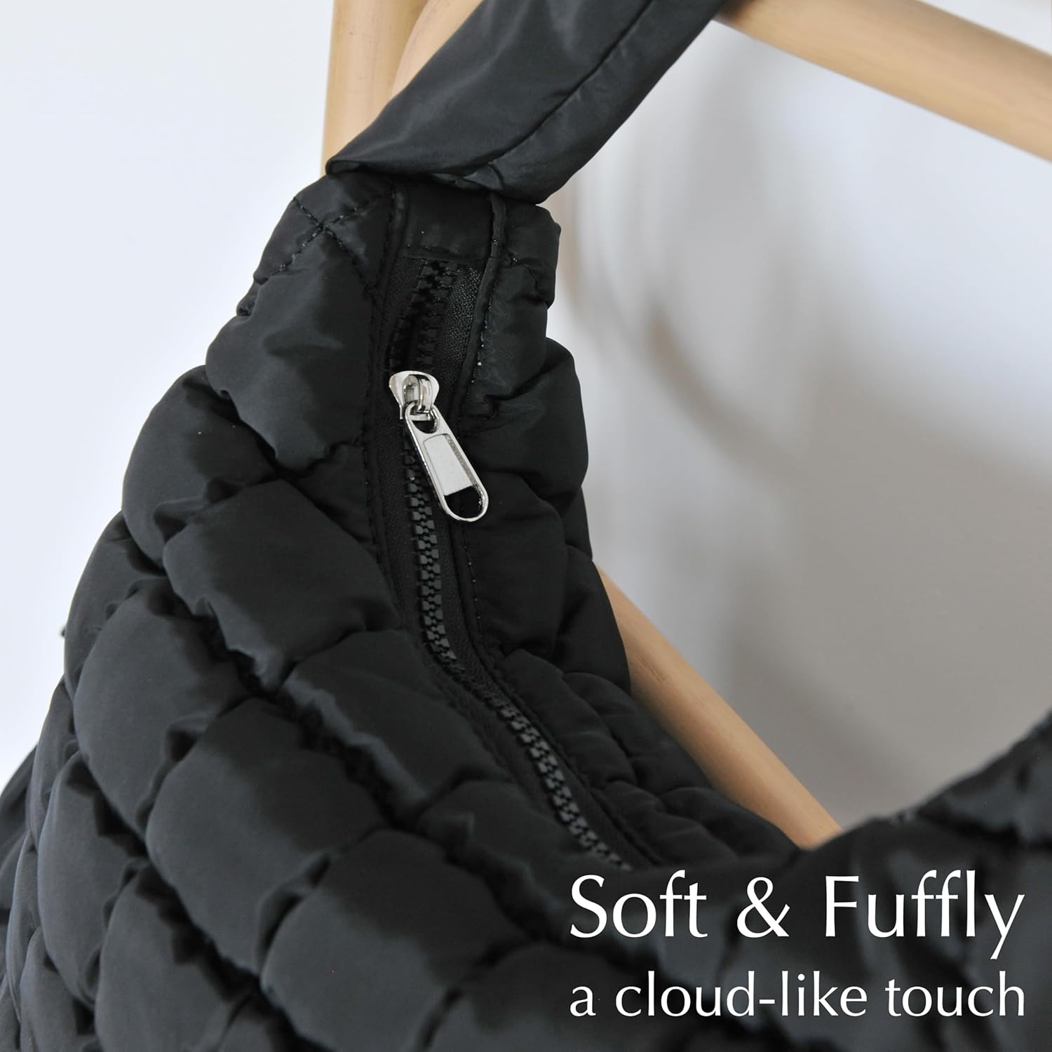 image:imagePuffer Quilted Shoulder Bag for Women Hobo Handbag Lightweight PurseBlack