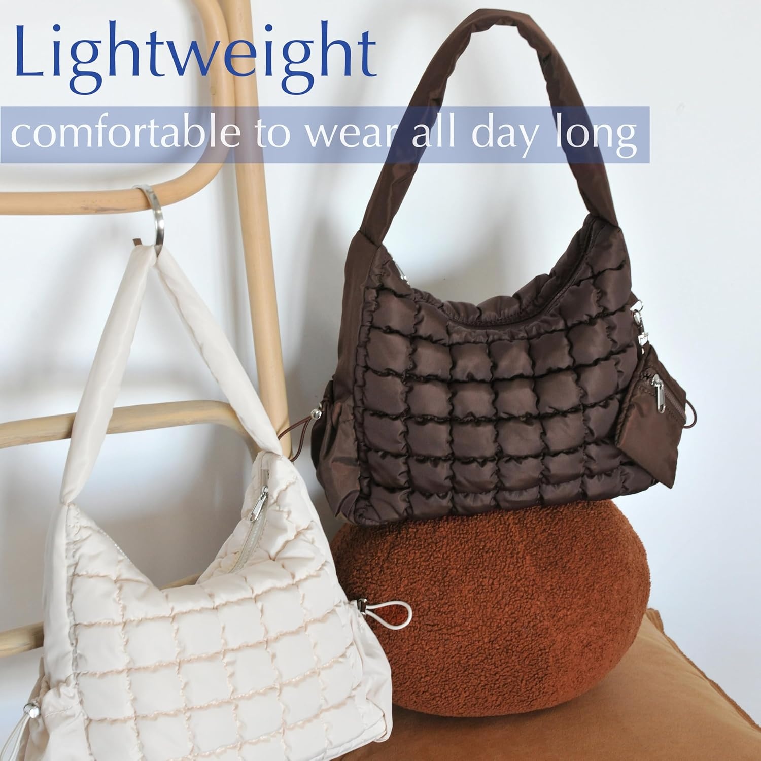image:imagePuffer Quilted Shoulder Bag for Women Hobo Handbag Lightweight PurseCoffee
