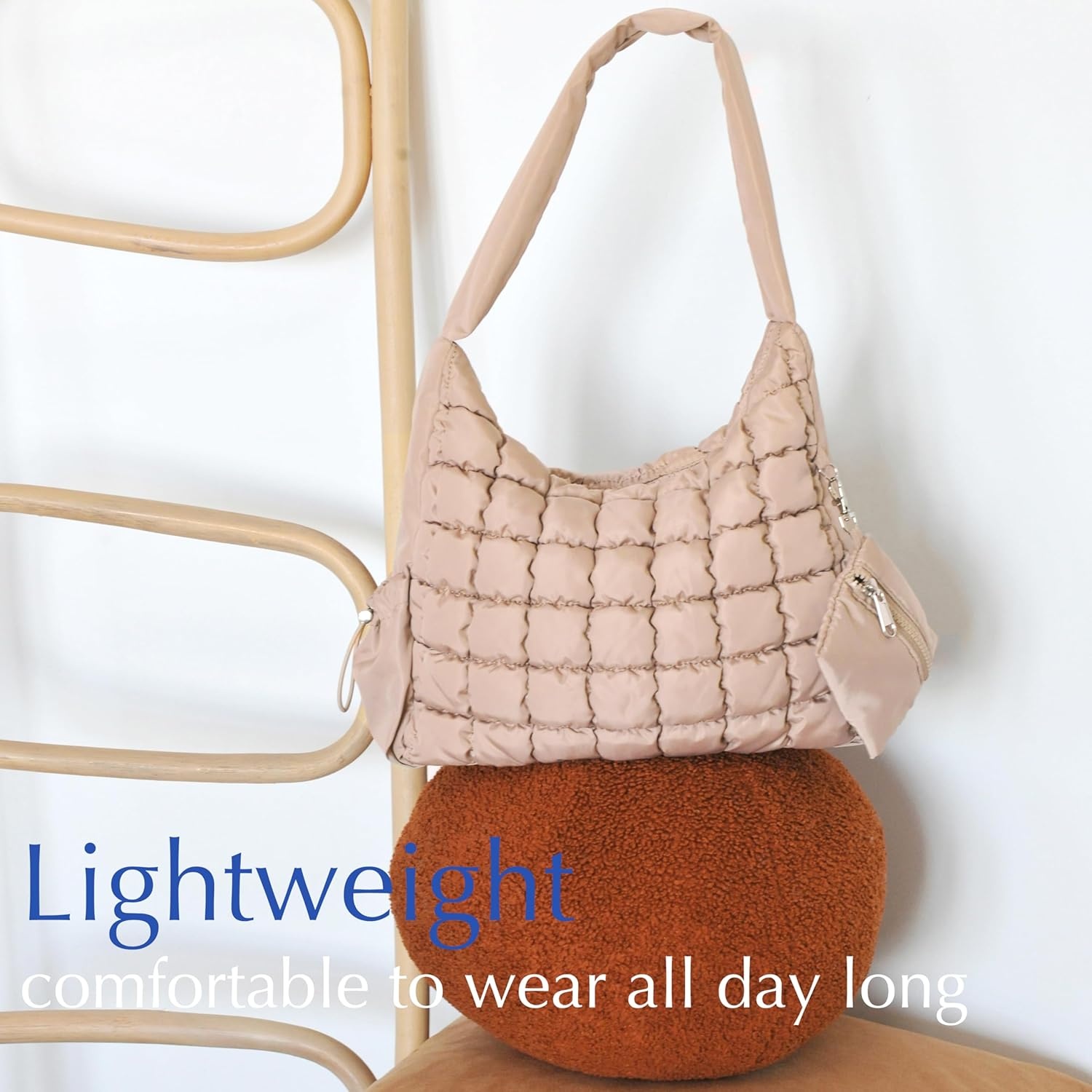 image:imagePuffer Quilted Shoulder Bag for Women Hobo Handbag Lightweight PurseKhaki