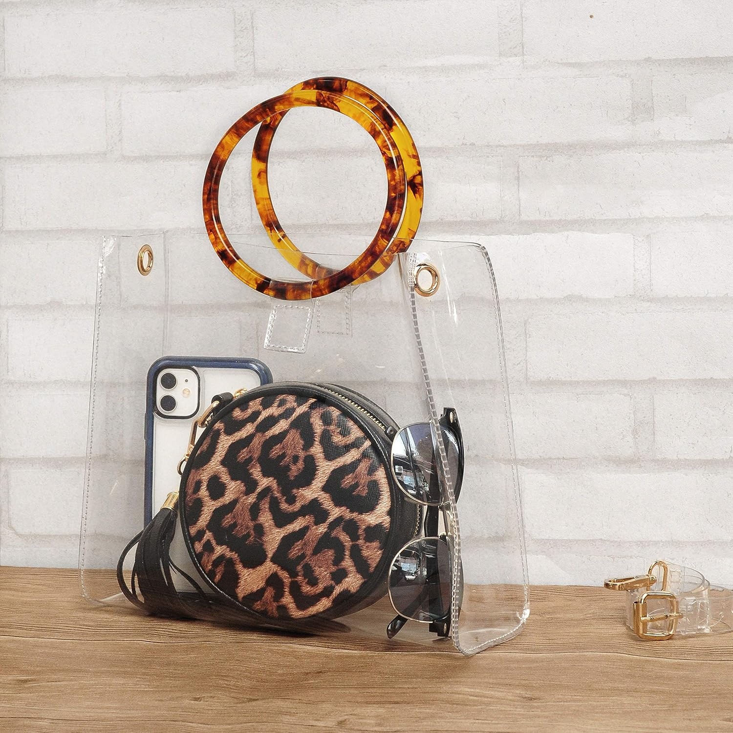 image:imageRound Handle Clear Handbag Women PVC Tote tortoiseshell Top Handle BagSquare