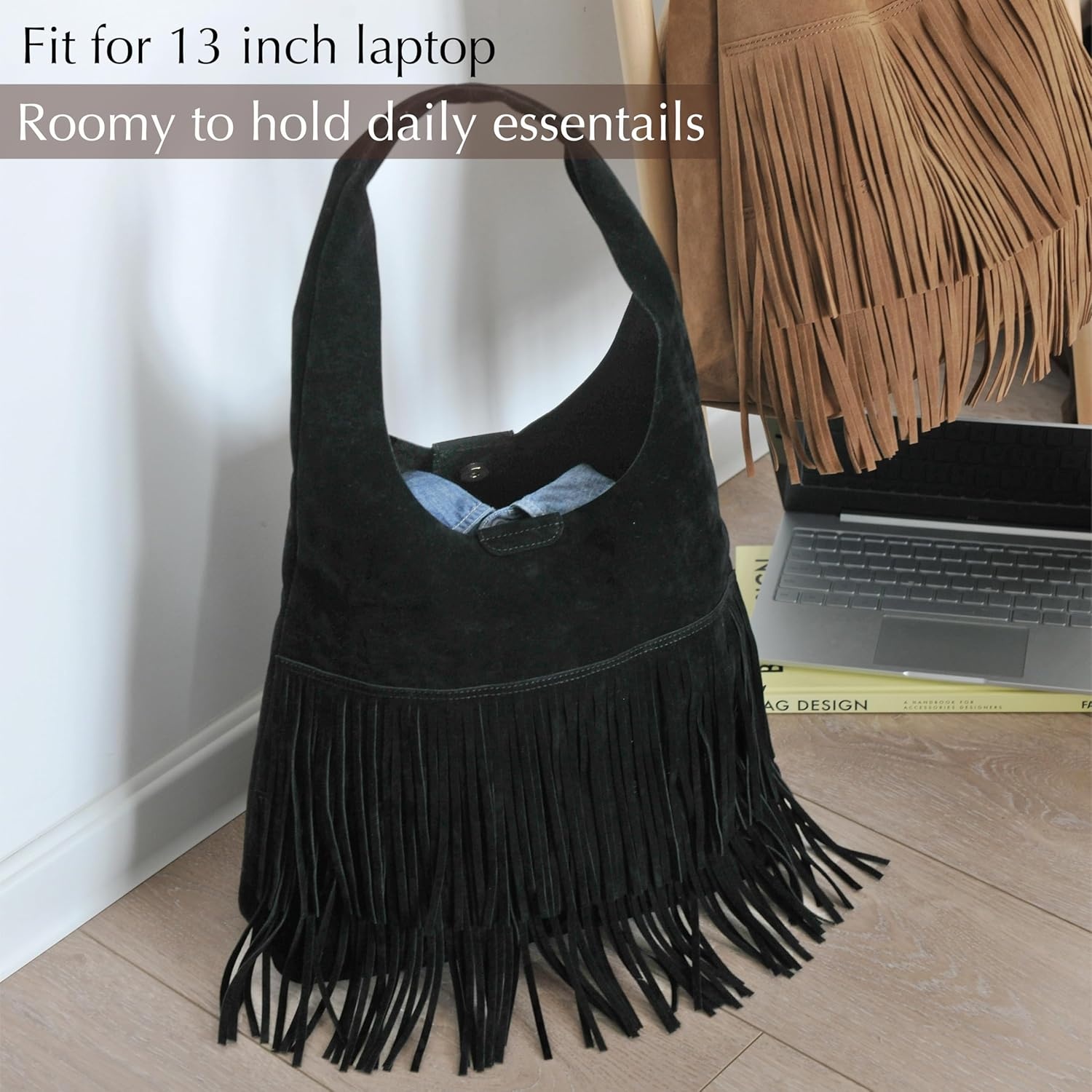 image:imageTassel Faux Suede Hobo Bag for Women Fringe Shoulder HandbagBlack