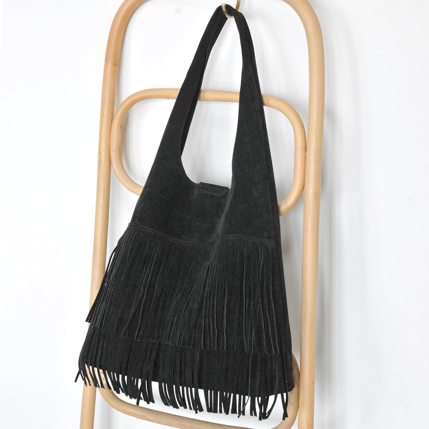 image:imageTassel Faux Suede Hobo Bag for Women Fringe Shoulder HandbagBlack
