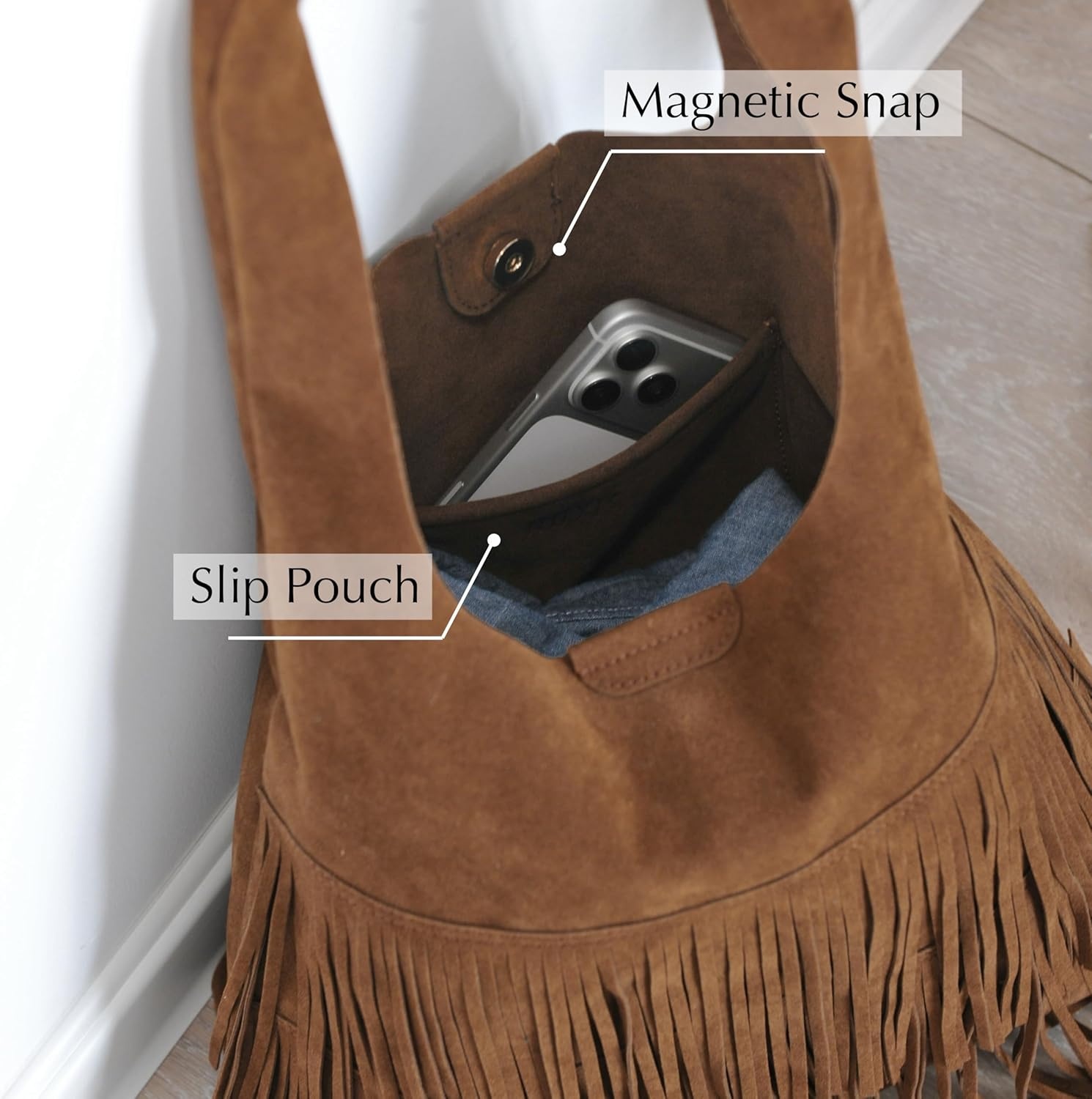 image:imageTassel Faux Suede Hobo Bag for Women Fringe Shoulder HandbagBrown