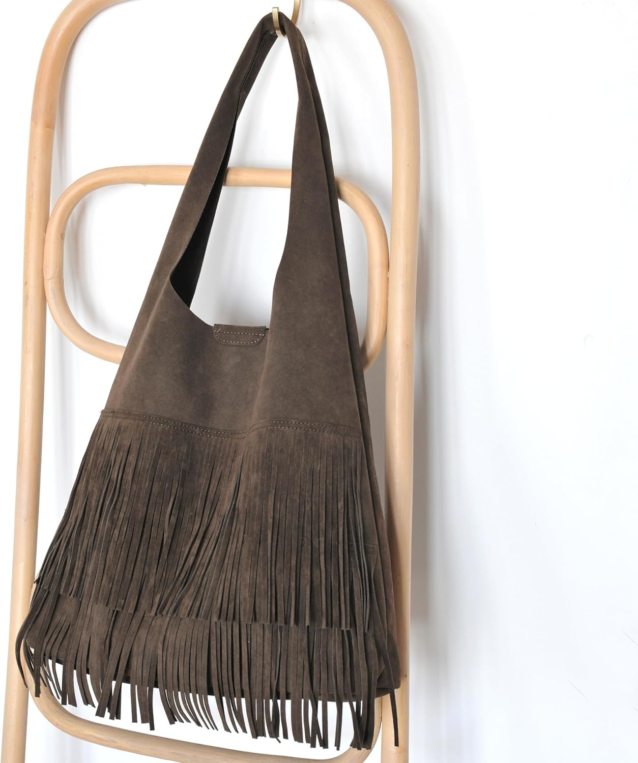 image:imageTassel Faux Suede Hobo Bag for Women Fringe Shoulder HandbagCoffee