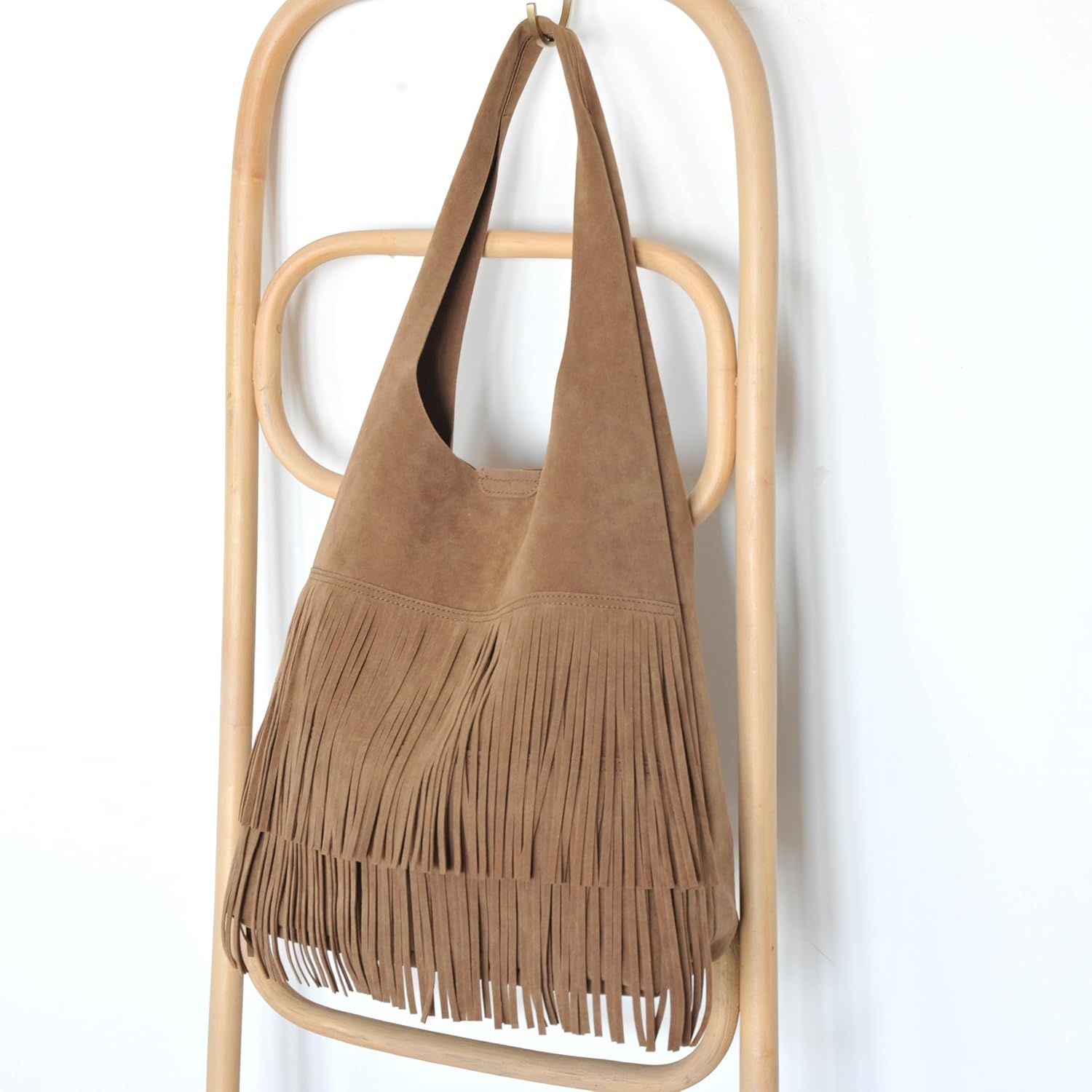image:imageTassel Faux Suede Hobo Bag for Women Fringe Shoulder HandbagTan