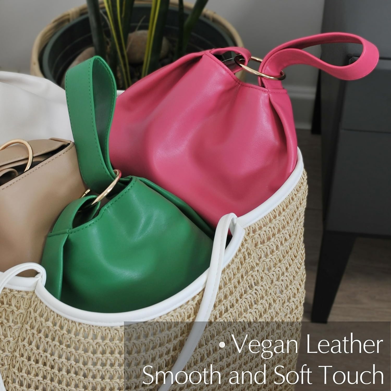 image:imageWomens Clutch Soft Vegan Leather Hobo Top Handle Bag Small Tote PurseHot Pink