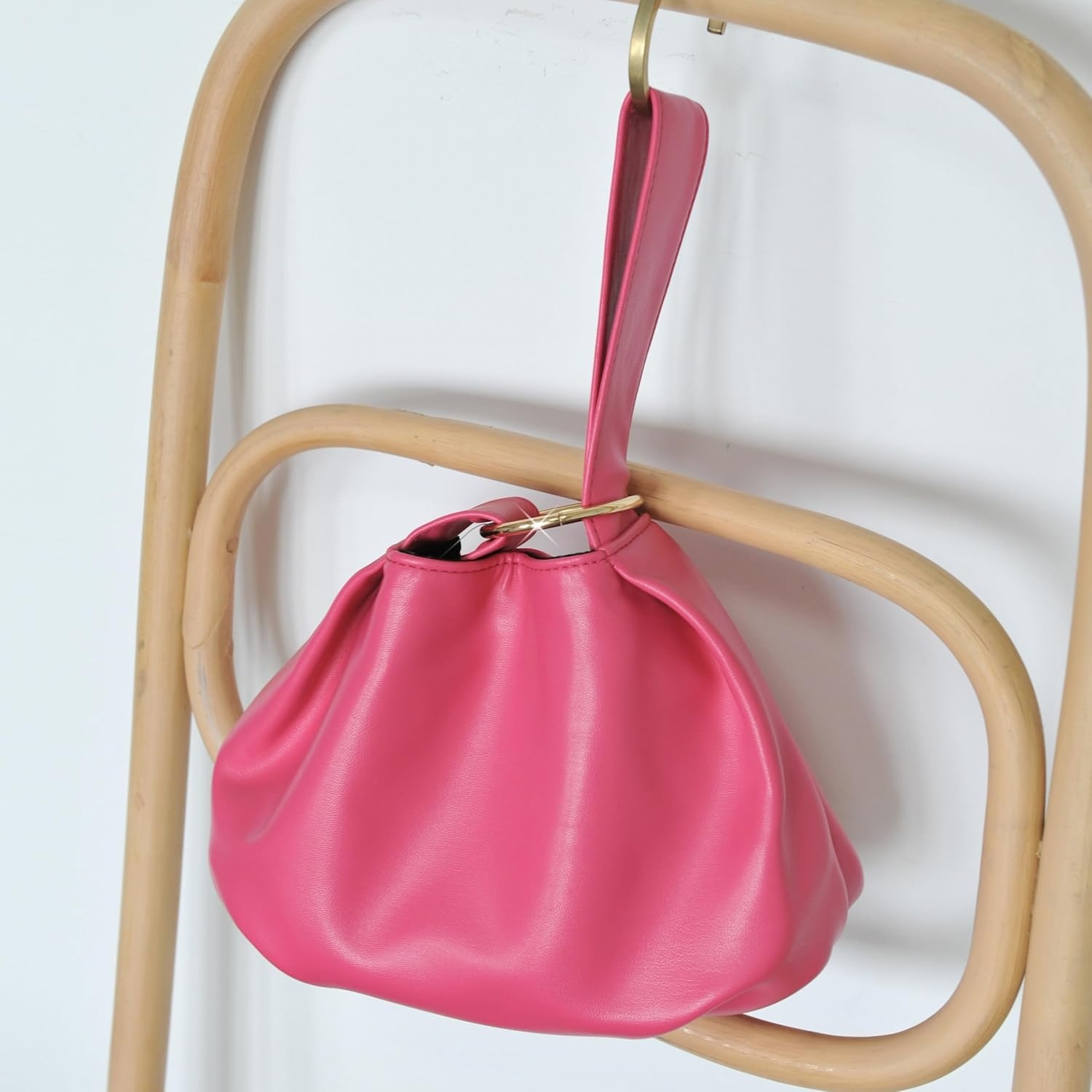 image:imageWomens Clutch Soft Vegan Leather Hobo Top Handle Bag Small Tote PurseHot Pink