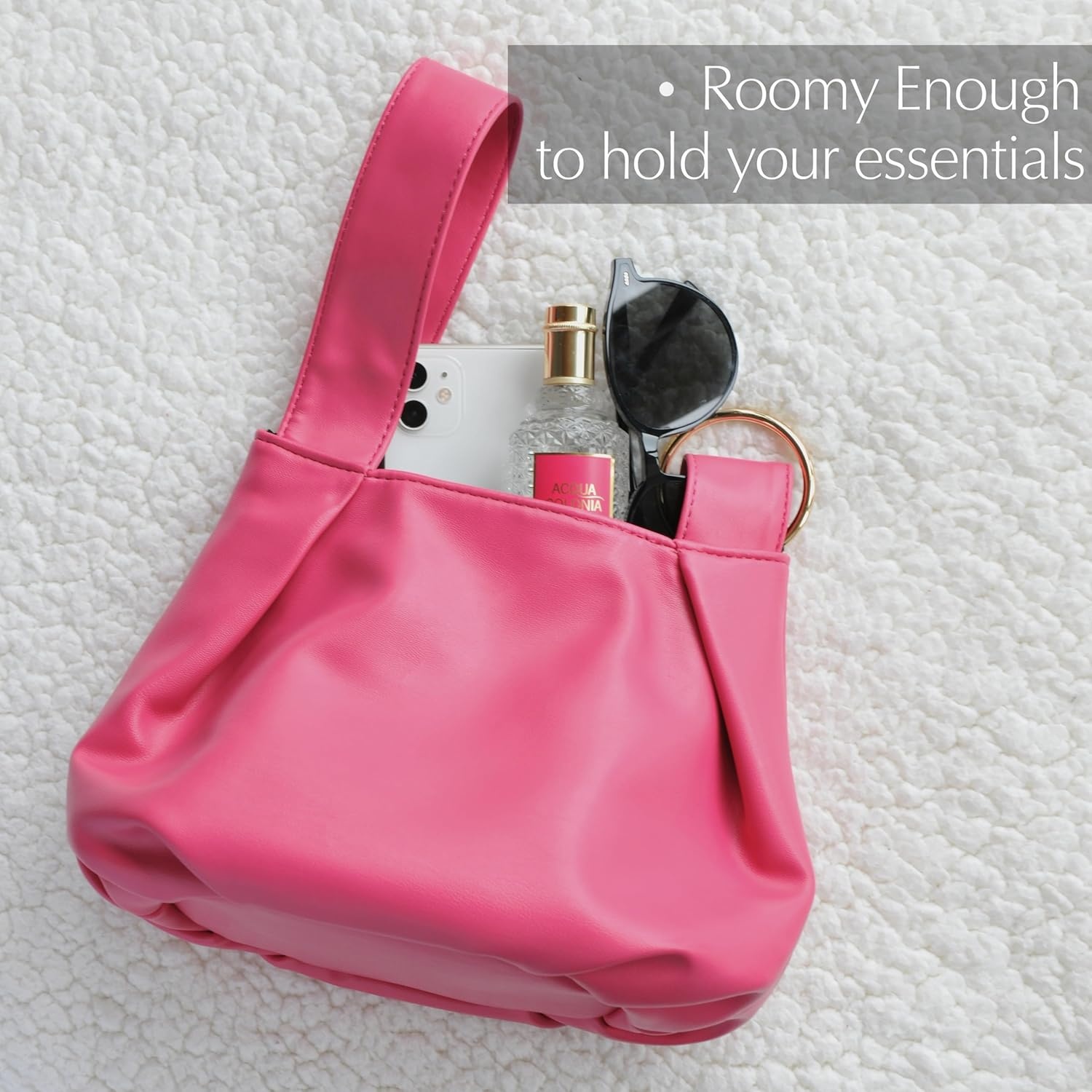 image:imageWomens Clutch Soft Vegan Leather Hobo Top Handle Bag Small Tote PurseHot Pink