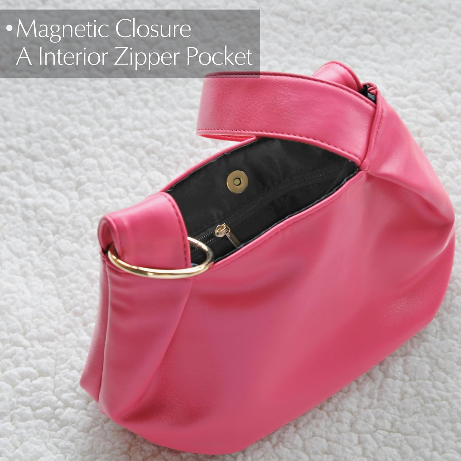 image:imageWomens Clutch Soft Vegan Leather Hobo Top Handle Bag Small Tote PurseHot Pink