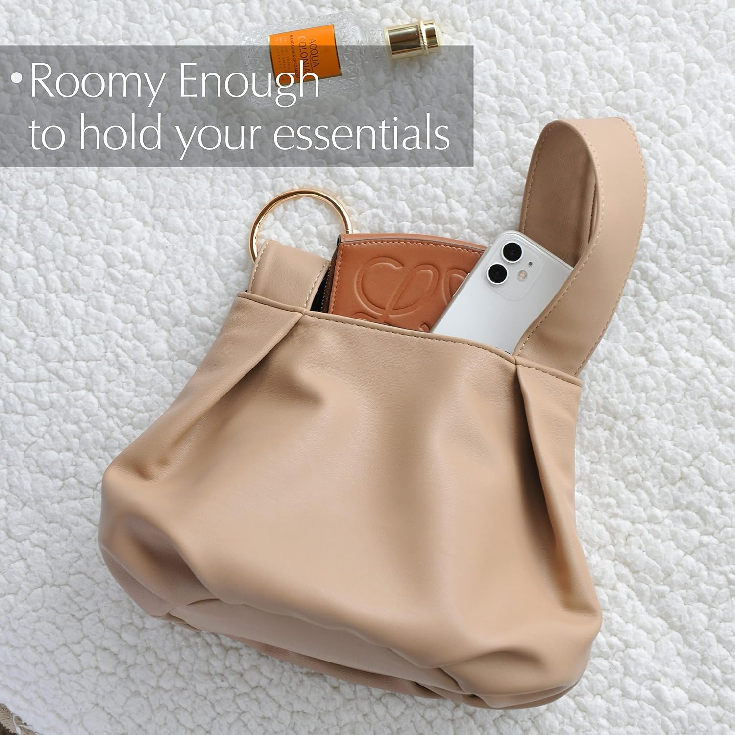 image:imageWomens Clutch Soft Vegan Leather Hobo Top Handle Bag Small Tote PurseNude