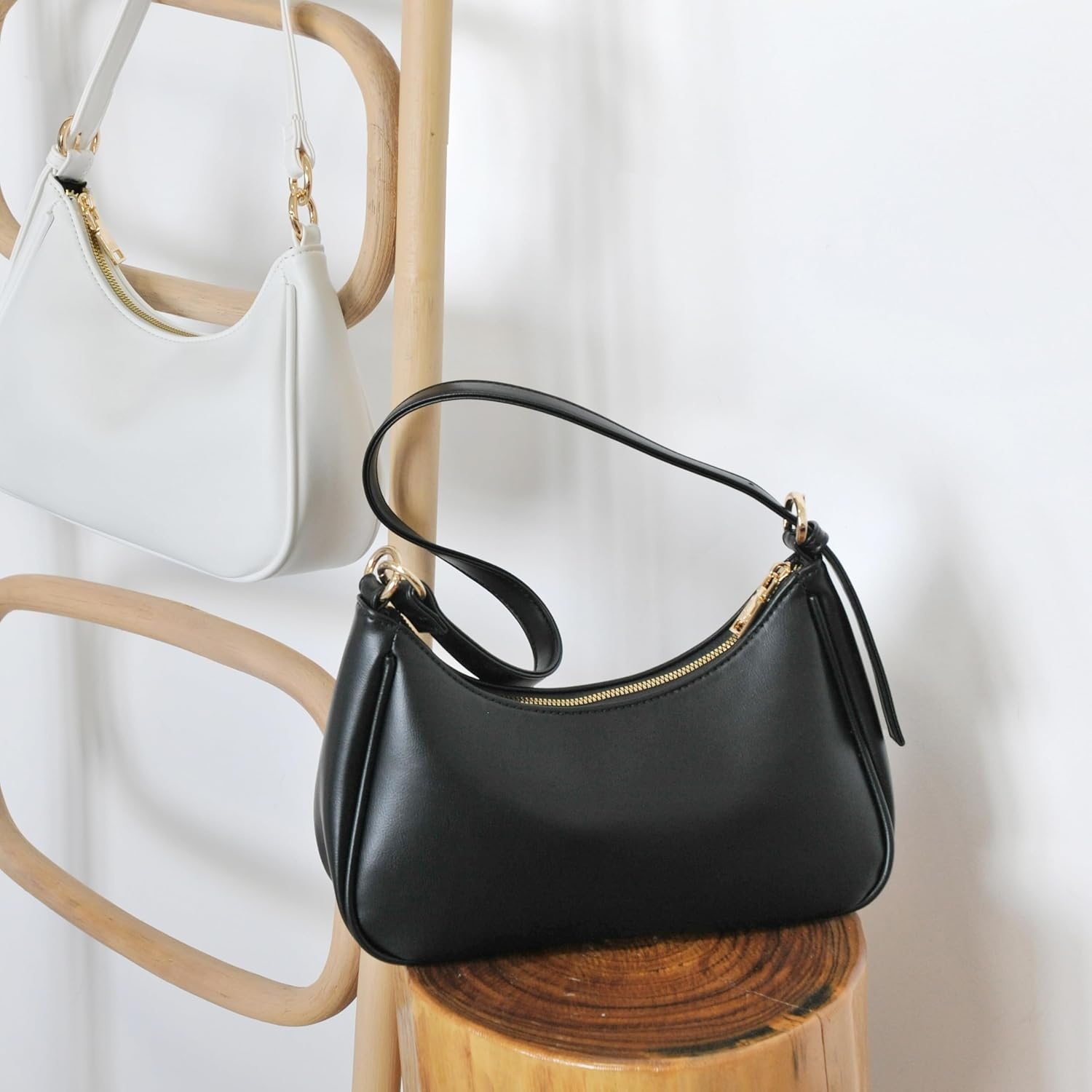 image:imageWomens Crescent Shoulder Bag Vegan Leather Chain Cross body bag Convertible Handbag Vegan Leather Chain ConvertibleBlack